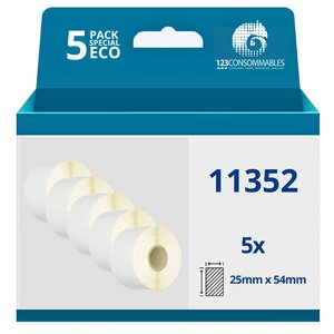 123CONSOMMABLES - Pack de 5 Rouleaux étiquettes compatibles avec DYMO 11352 grandes étiquettes de retour - 25mm x 54mm