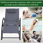 Bain de soleil transat design contemporain inclinable multi-positions repose-pied réglable tétière incluse alu textilène gris