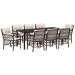 vidaXL Ensemble de salle à manger de jardin 9 pièces avec coussins en poly rattan marron