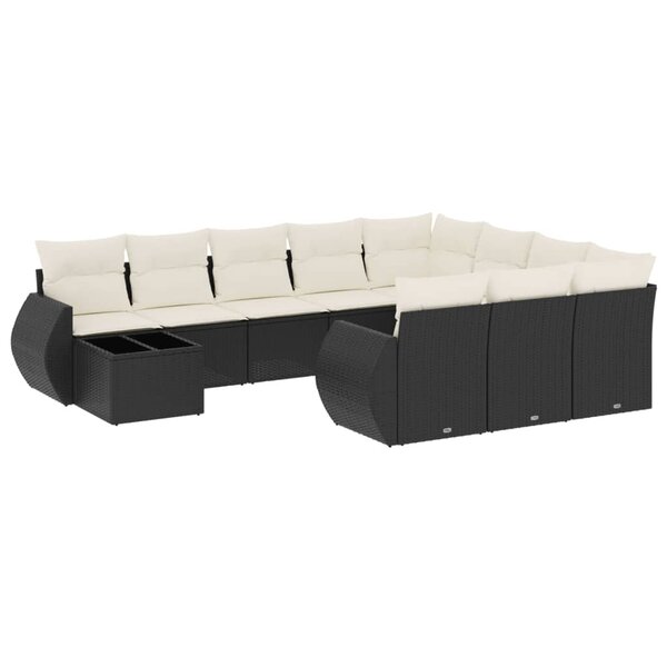 vidaXL Salon de jardin 11 Pièces avec coussins noir résine tressée