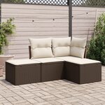 vidaXL Salon de jardin 4 Pièces avec coussins marron résine tressée