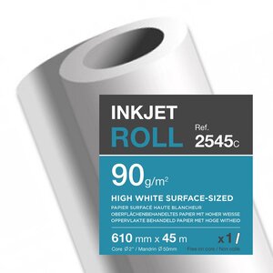 Rouleau de papier surfacé ultra blanc 2545C pour traceur jet d'encre - Format 0,610 mm x 45m - 90g (rouleau 65 mètres)