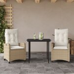 vidaXL Ensemble à manger de jardin et coussins 3 Pièces Beige poly rotin