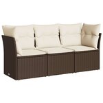 vidaXL Salon de jardin avec coussins 3 Pièces marron résine tressée