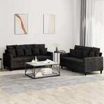 vidaXL Ensemble de canapés 2 Pièces avec coussins Noir Velours