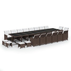 vidaXL Ensemble à dîner de jardin coussins 21Pièces Marron Résine tressée