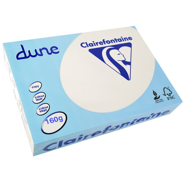 Ramette 250 Feuilles Dune 160g A4 210x297 mm Certifié FSC / TCF Blanc CLAIREFONTAINE