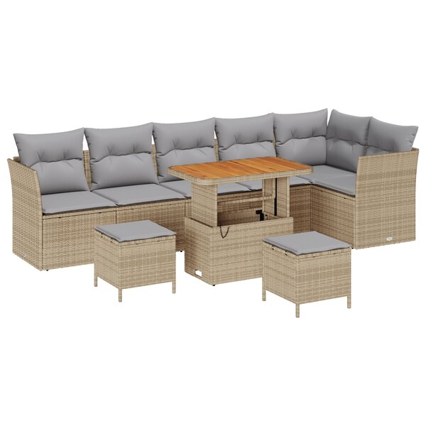 Ensemble de sofa de jardin vidaXL 9 pièces avec coussins Beige Poly Rattan Acacia