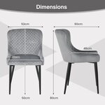 Lot de 2 chaises de salle à manger chaise d'appoint de cuisine rembourrée avec pieds en métal repose-pieds réglables en velours sans accoudoirs gris 20_0004891