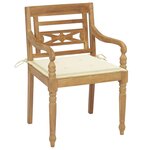 vidaXL Chaises Batavia lot de 2 et coussins crème Bois de teck massif