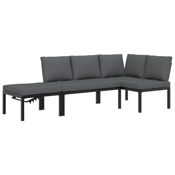 vidaXL Salon de jardin 3 Pièces avec coussins noir aluminium