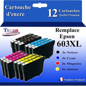 T3AZUR - 12 Cartouches Compatibles avec Epson 603  603XL Etoile de Mer pour Epson Epson Expression Home XP-3100 XP-4100 XP-2100 XP-2105 XP-3105 XP-4105