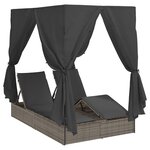 Transat double vidaXL avec toit et rideaux en poly rattan gris