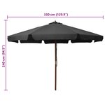 vidaXL Parasol avec mât en bois 330 cm Anthracite