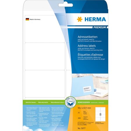 Boite de 200 etiquettes premium 99,1 x 67,7 mm sur 25 feuilles a4 blanc herma