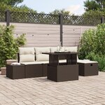 vidaXL Ensemble de Canapé de Jardin 6 Pièces avec Coussins Rattan Poly Marron