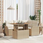 Canapé de Jardin 5 Pièces avec Coussins Beige Poly Rattan Acacia