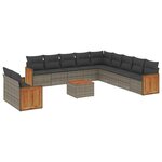 vidaXL Salon de jardin avec coussins 12 Pièces gris résine tressée