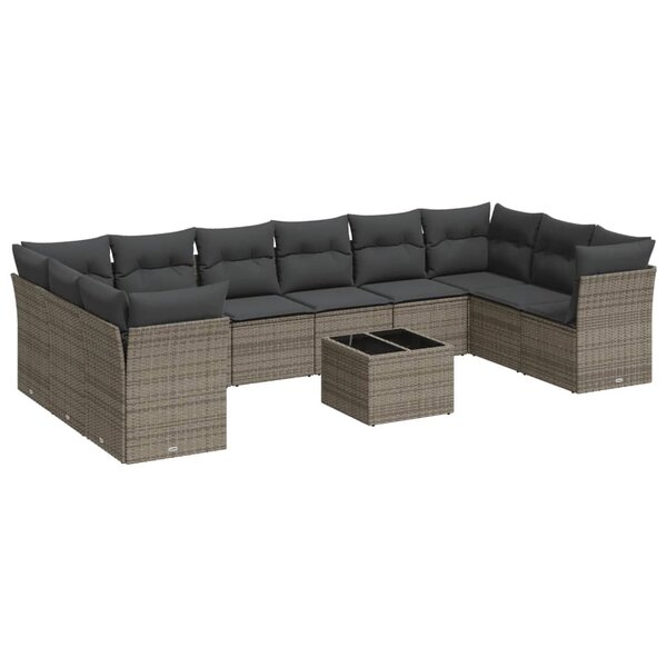 vidaXL Salon de jardin 11 Pièces avec coussins gris résine tressée