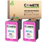 COMETE – Cartouche HP - pack de 2 301XL Compatible Haute Capacité – Pour Imprimantes HP DeskJet, Envy, OfficeJet – Entreprise Française (2 Couleurs)
