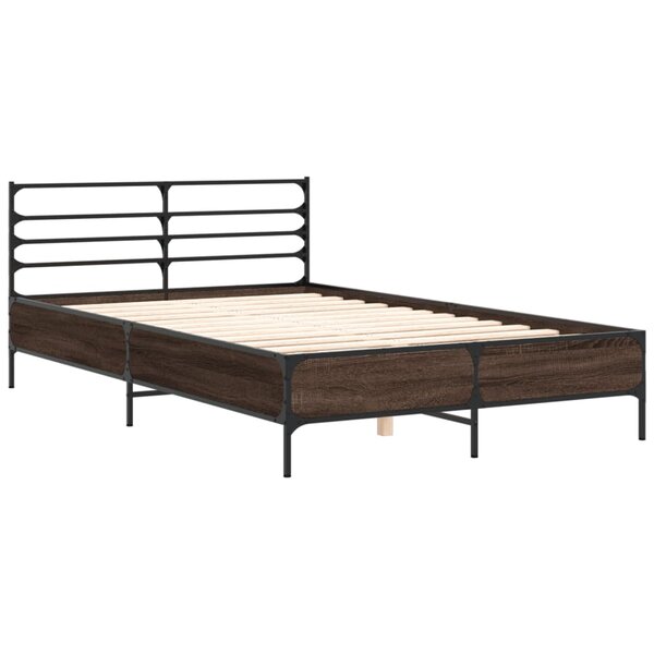 vidaXL Cadre de lit chêne marron 135x190 cm bois d'ingénierie et métal