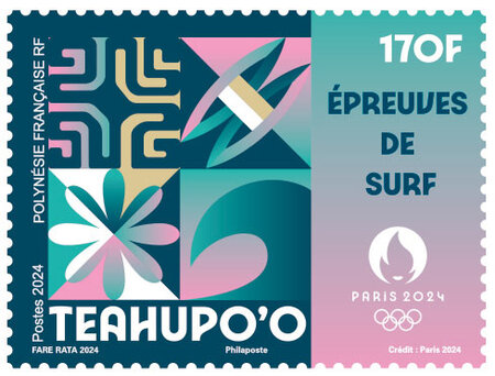 Timbre Polynésie Française - Paris 2024 - Teahupo'o - épreuves de surf