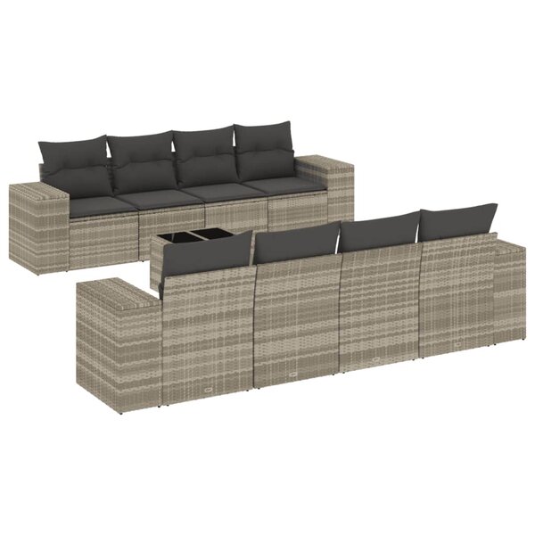 vidaXL Salon de jardin 9 Pièces avec coussins gris clair résine tressée