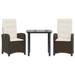 vidaXL Ensemble à manger de jardin 3 Pièces et coussins marron poly rotin