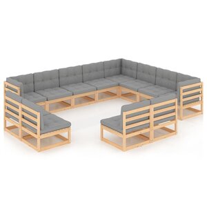 vidaXL Salon de jardin 12 Pièces avec coussins Bois de pin massif