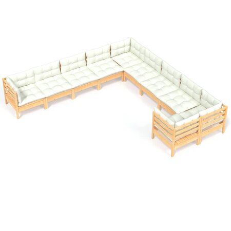 vidaXL Salon de jardin 10 Pièces avec coussins crème Bois de pin