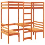 vidaXL Lit mezzanine avec bureau et chaises brun cire 90x200 cm pin