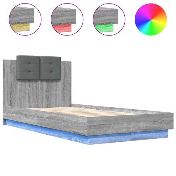 vidaXL Cadre de lit tête de lit et lumières LED sonoma gris 75x190 cm