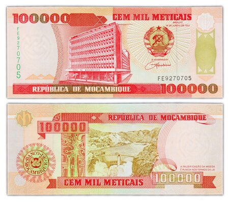 Billet de Collection 100000 Meticais 1993 Mozambique - Neuf - P139
