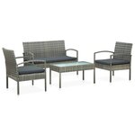 vidaXL Salon de jardin 4 Pièces avec coussins résine tressée gris