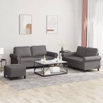 vidaXL Ensemble de canapés 3 Pièces avec coussins Gris Similicuir