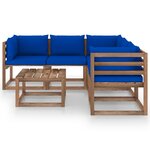 vidaXL Salon de jardin 6 Pièces avec coussins bleu Bois de pin imprégné