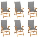 vidaXL Chaises de jardin lot de 6 avec coussins gris Bois teck massif