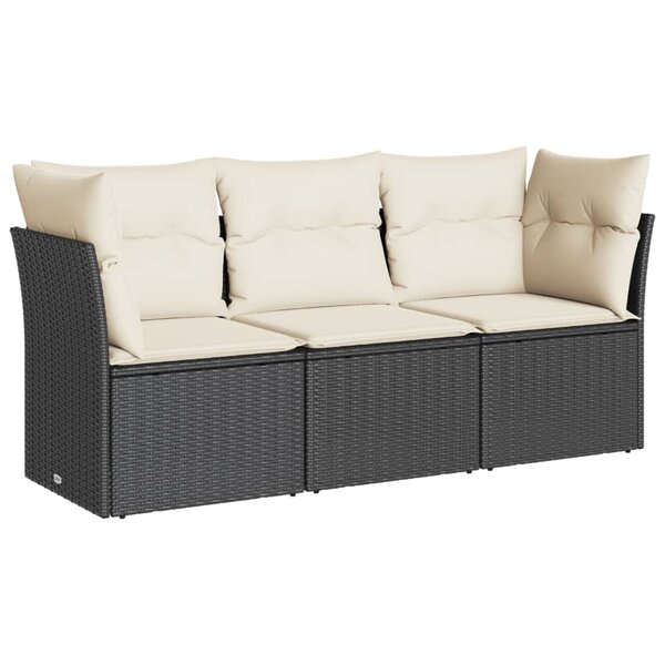 vidaXL Salon de jardin 3 Pièces avec coussins noir résine tressée