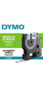 DYMO Rhino - Étiquettes Industrielles forte adhésion en Polyester 9mm x 5.5m Noir sur Transparent