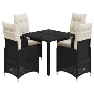 vidaXL Ensemble de bistro de jardin 5 Pièces coussins noir poly rotin