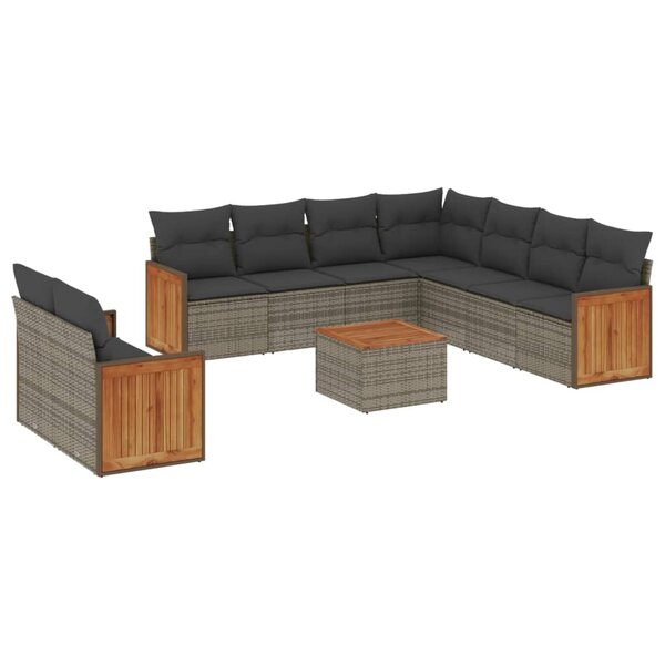 vidaXL Salon de jardin avec coussins 10 Pièces gris résine tressée
