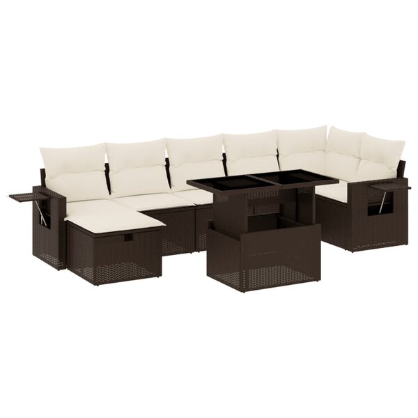 vidaXL Salon de jardin 8 Pièces avec coussins marron résine tressée