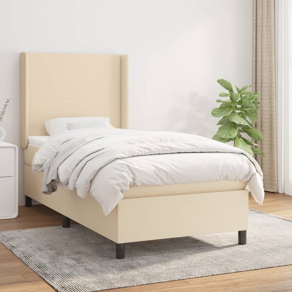 vidaXL Sommier à lattes de lit avec matelas Crème 90x200 cm Tissu