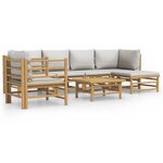 vidaXL Salon de jardin 7 Pièces avec coussins gris clair bambou