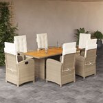 vidaXL Ensemble à manger de jardin coussins 7 Pièces mélange beige rotin