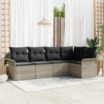 Ensemble de canapé de jardin 5 pièces avec coussins gris clair en poly rotin
