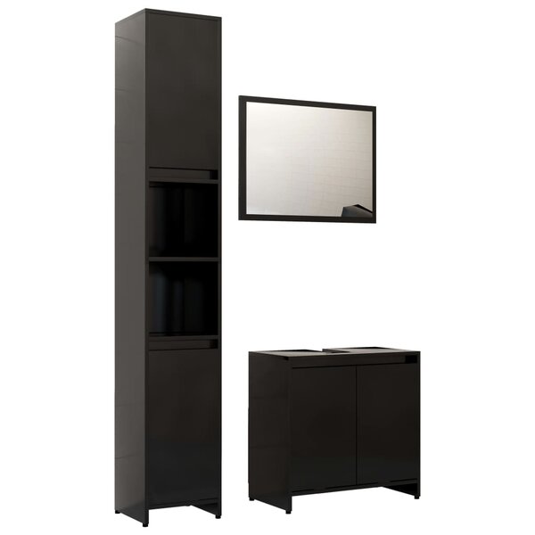 vidaXL Ensemble de meubles de salle de bain 3 Pièces Noir Aggloméré