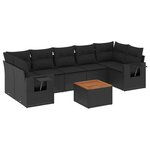 vidaXL Salon de jardin 8 Pièces avec coussins noir résine tressée
