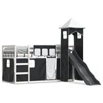 vidaXL Lit superposé avec toboggan et rideaux blanc et noir 90x200 cm