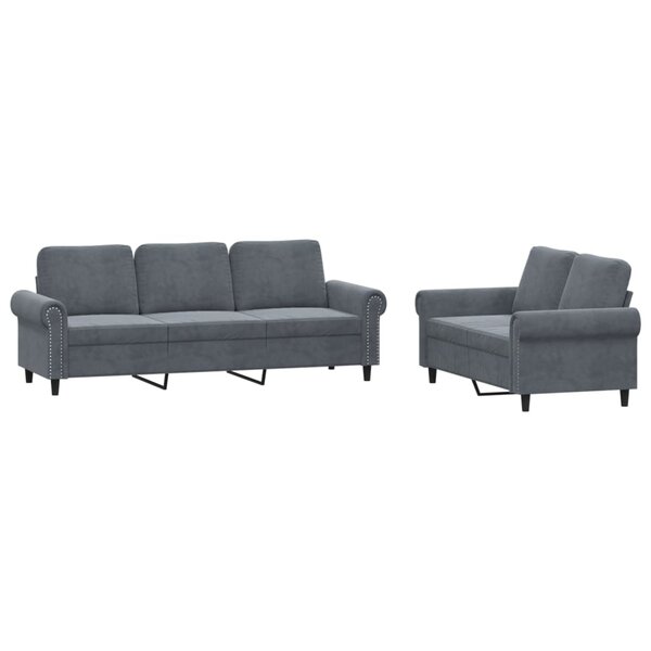 vidaXL Ensemble de canapés 2 Pièces avec coussins Gris foncé Velours